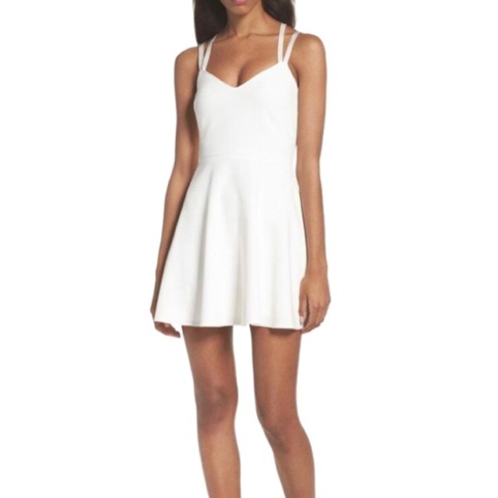 Double Strap White Fit and Flare Dress
